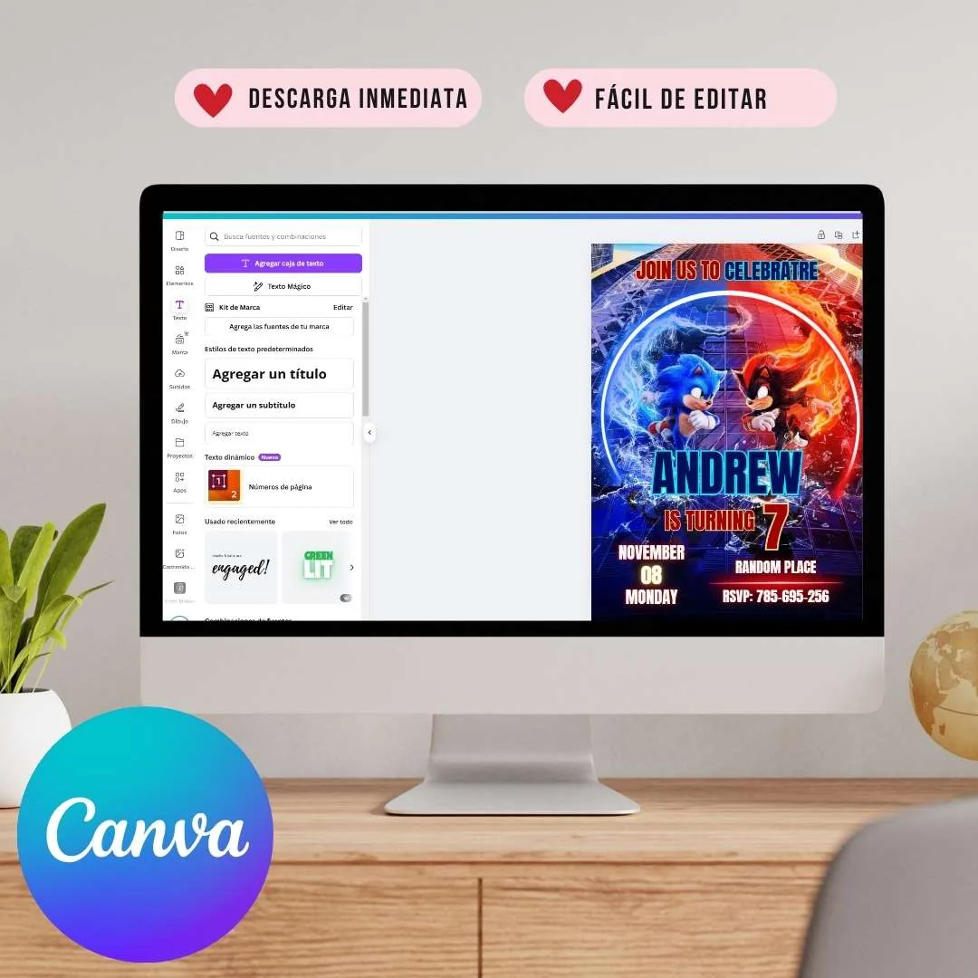 Invitación de cumpleaños de Sonic 3, corre a la fiesta – Plantilla editable en Canva | Tarjeta digital e imprimible para una fiesta especial - Imagen 4