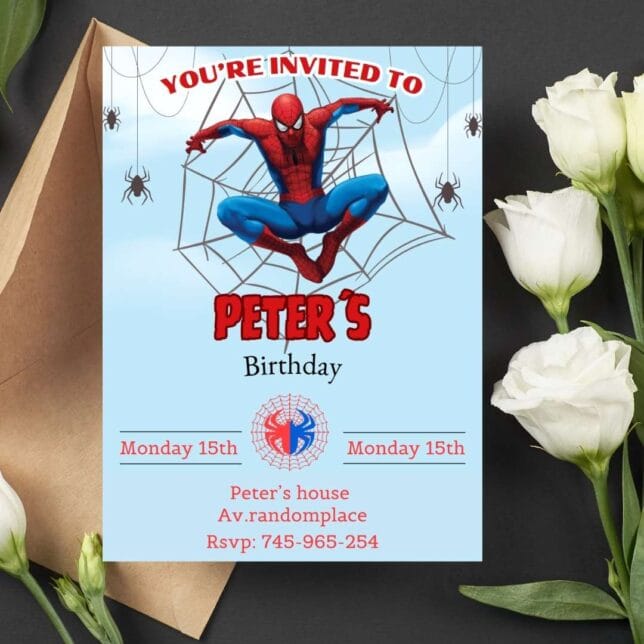 Invitación de cumpleaños de Spiderman de Fiesta – Plantilla editable en Canva | Tarjeta digital e imprimible para una fiesta especial - Imagen 2