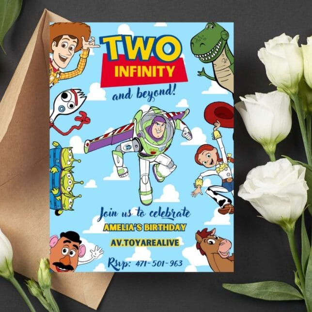 Invitación de cumpleaños de Toy Story, Buzz Lightyear, Woody – Plantilla editable en Canva | Tarjeta digital e imprimible para una fiesta especial - Imagen 2