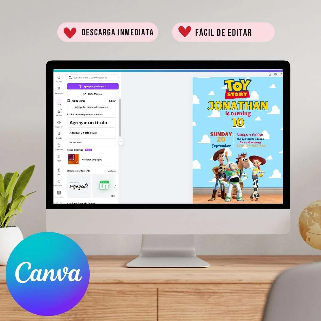 Invitación de cumpleaños de Toy Story, Woody con Buzz – Plantilla editable en Canva | Tarjeta digital e imprimible para una fiesta especial - Imagen 4