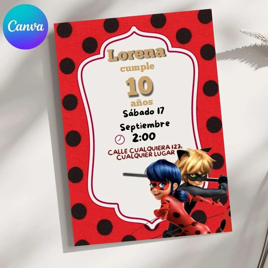 Invitación de cumpleaños de Ladybug Aventuras – Plantilla editable en Canva | Tarjeta digital e imprimible para una fiesta especial