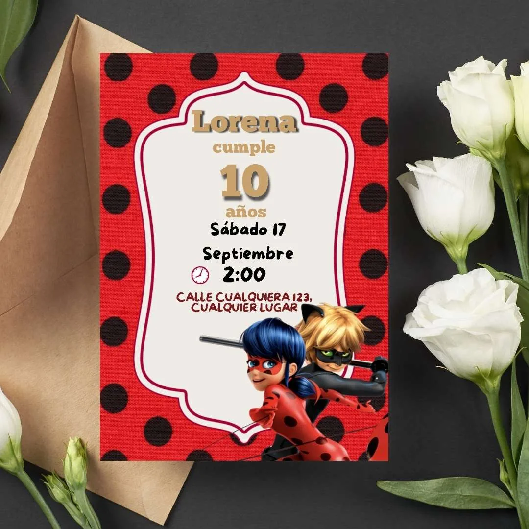 Invitación de cumpleaños de Ladybug Aventuras – Plantilla editable en Canva | Tarjeta digital e imprimible para una fiesta especial - Imagen 2