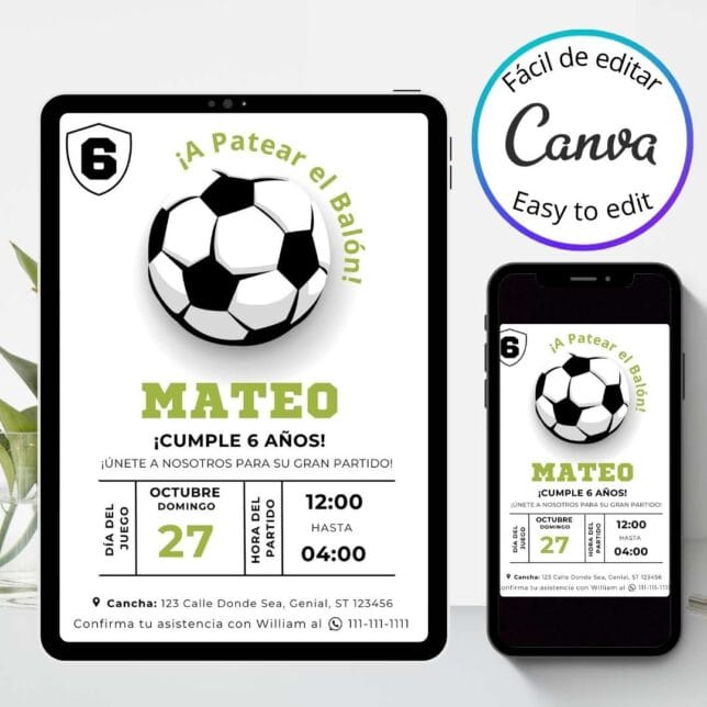 Invitación de cumpleaños de Fútbol Golazo y Pelota – Plantilla editable en Canva | Tarjeta digital e imprimible para una fiesta especial - Imagen 3