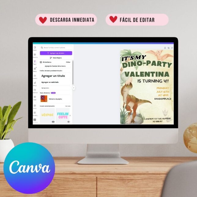 Invitación de cumpleaños Dinosaurio party – Plantilla editable en Canva | Tarjeta digital e imprimible para una fiesta especial - Imagen 4