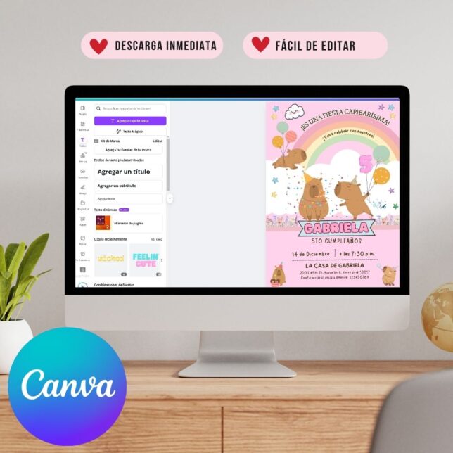 Invitación de cumpleaños Capibara – Plantilla editable en Canva | Tarjeta digital e imprimible para una fiesta especial - Imagen 4