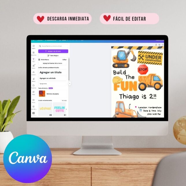 Invitación de cumpleaños Camión volquete niños – Plantilla editable en Canva | Tarjeta digital e imprimible para una fiesta especial - Imagen 4