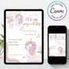 Invitación de cumpleaños Unicornios de colores – Plantilla editable en Canva | Tarjeta digital e imprimible para una fiesta especial - Imagen 3
