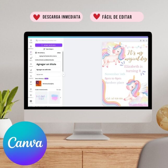 Invitación de cumpleaños Unicornios de colores – Plantilla editable en Canva | Tarjeta digital e imprimible para una fiesta especial - Imagen 4