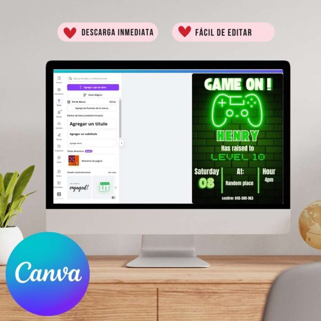 Invitación de cumpleaños de Video juegos fiesta gamer – Plantilla editable en Canva | Tarjeta digital e imprimible para una fiesta especial - Imagen 4