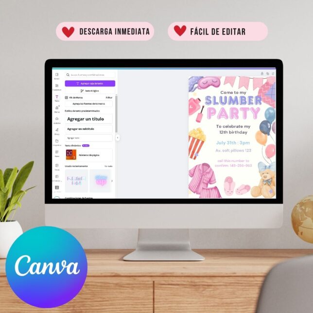Invitación de cumpleaños Pijamada Party – Plantilla editable en Canva | Tarjeta digital e imprimible para una fiesta especial - Imagen 4
