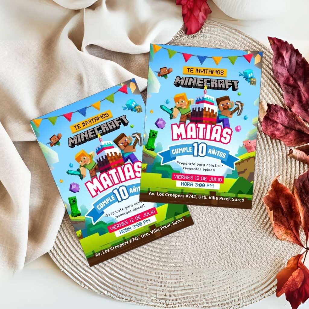 Invitación de Cumpleaños Minecraft Editable Online | Artkiz