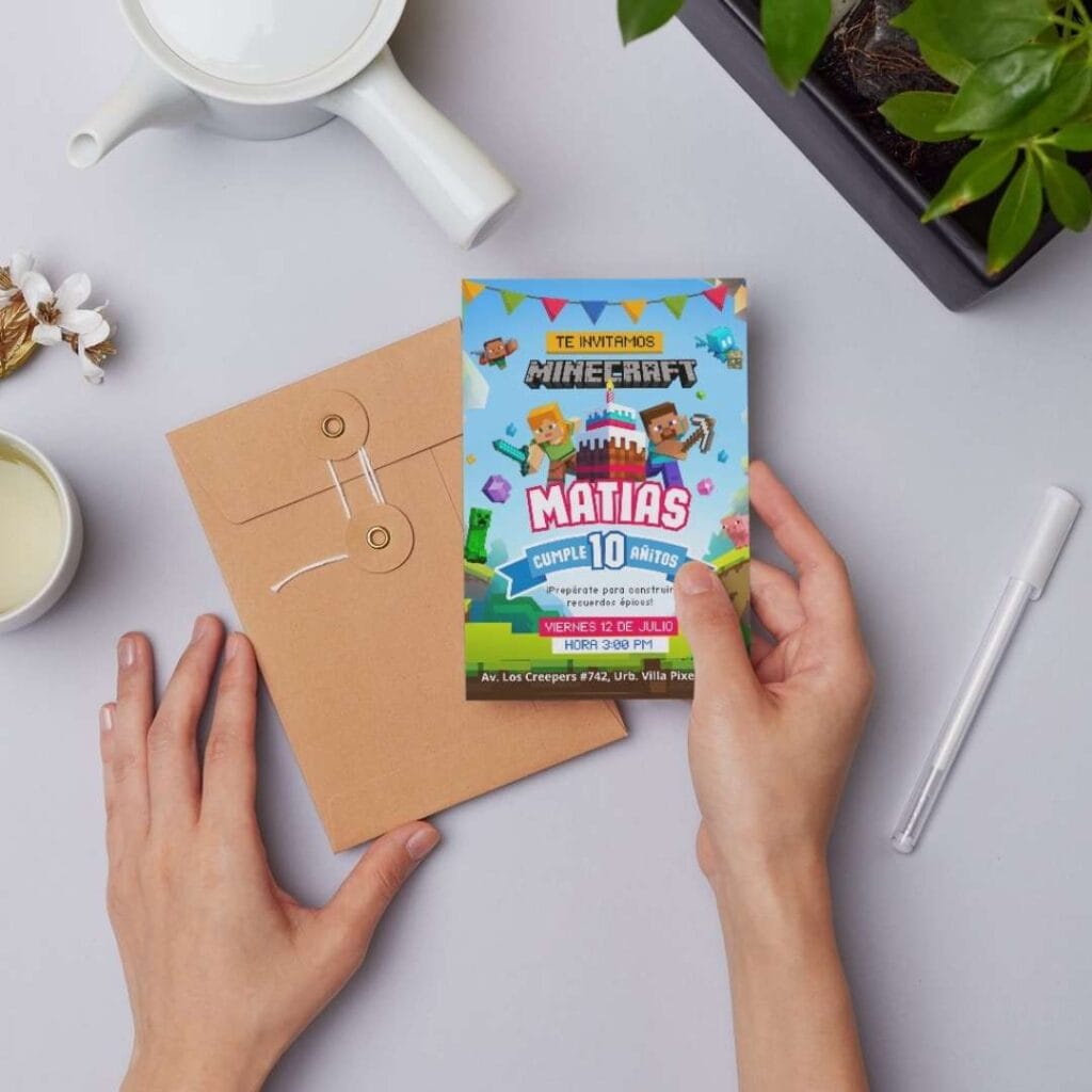 Invitación de Cumpleaños Minecraft Editable Online | Artkiz