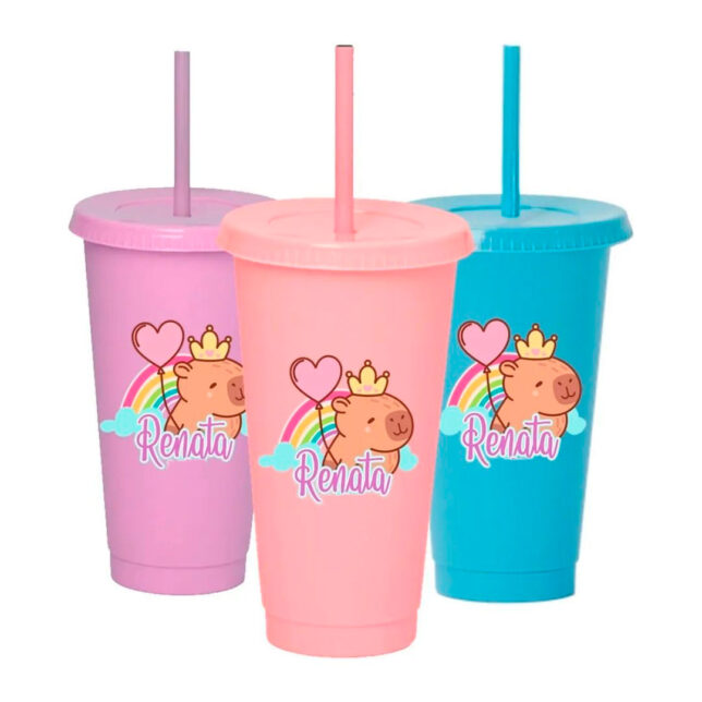 Vasos Personalizados de Capibara de 24 Oz en Variedad de Colores, Ideal para Fiestas, Cumpleaños, reutilizables