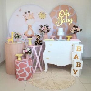 Decoración para Baby Shower con temática de Jirafa – Alquiler y Montaje profesional