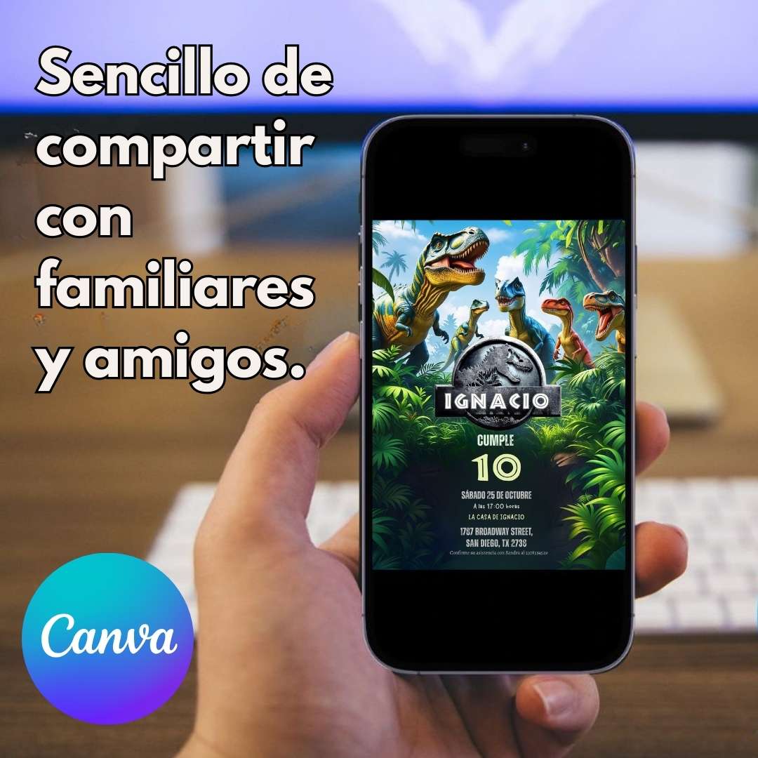 Invitación de cumpleaños de Dinosaurio – Plantilla editable en Canva | Tarjeta digital e imprimible - Imagen 6