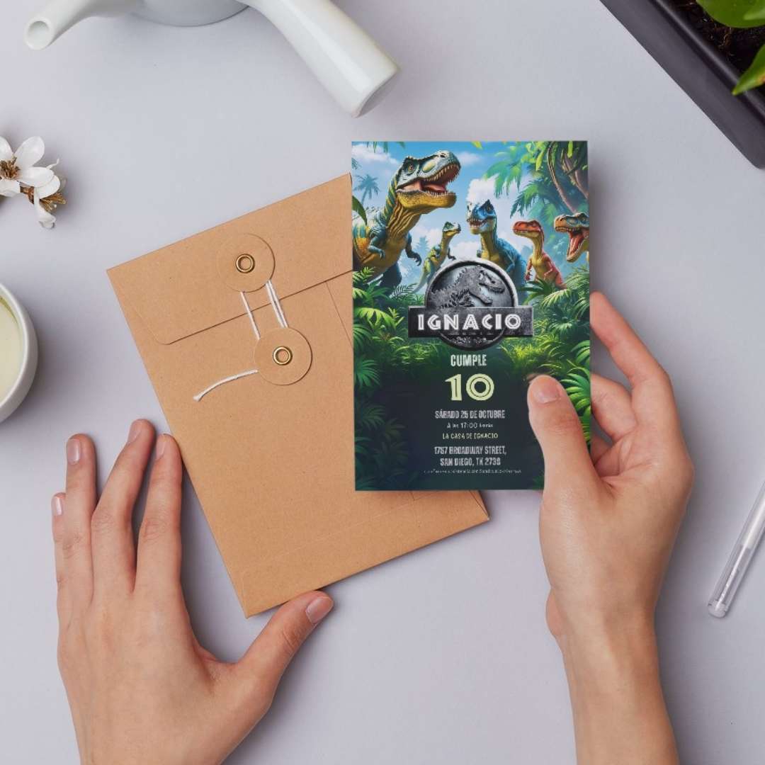 Invitación de cumpleaños de Dinosaurio – Plantilla editable en Canva | Tarjeta digital e imprimible - Imagen 5