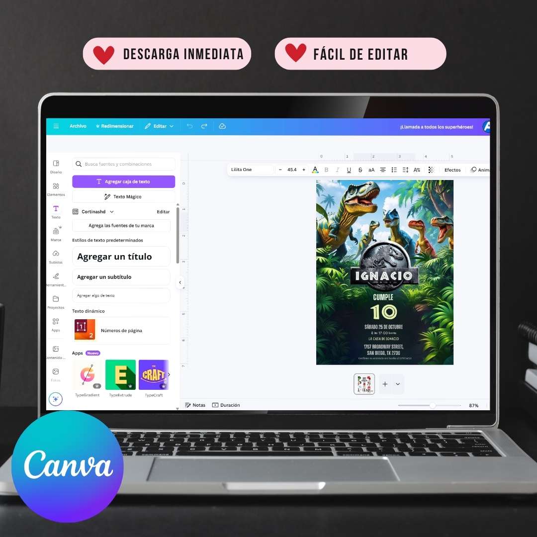 Invitación de cumpleaños de Dinosaurio – Plantilla editable en Canva | Tarjeta digital e imprimible - Imagen 4