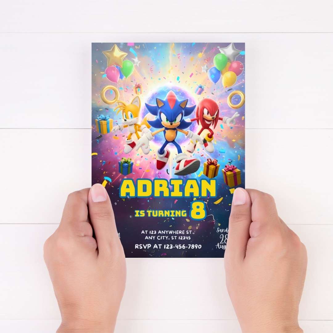 Invitación de cumpleaños de Sonic – Plantilla editable en Canva | Tarjeta digital e imprimible - Imagen 4