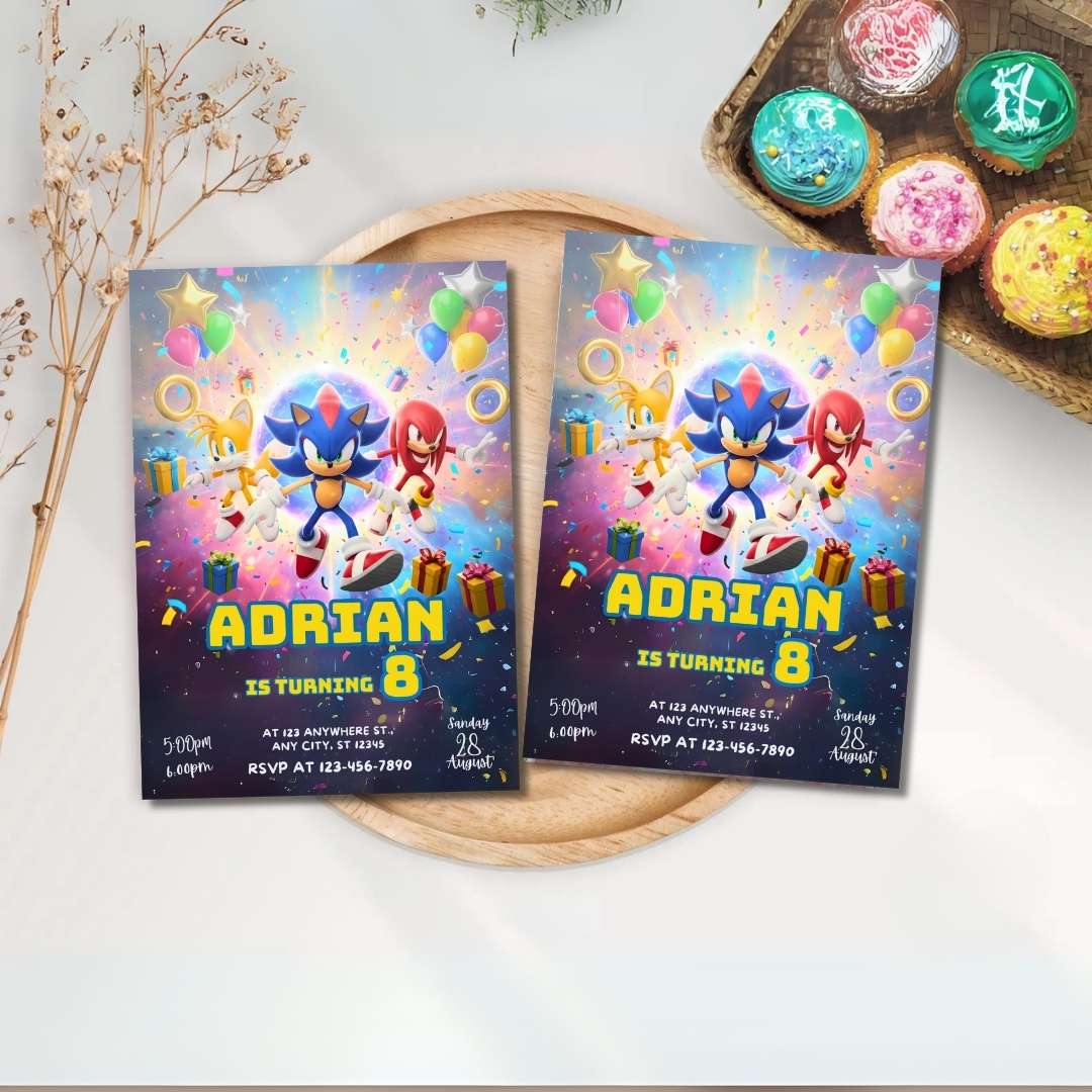Invitación de cumpleaños de Sonic – Plantilla editable en Canva | Tarjeta digital e imprimible - Imagen 5