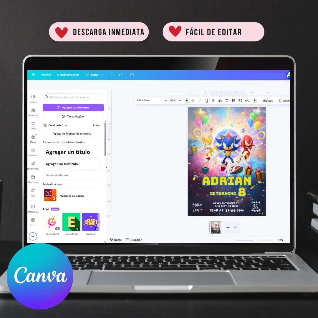 Invitación de cumpleaños de Sonic – Plantilla editable en Canva | Tarjeta digital e imprimible - Imagen 7