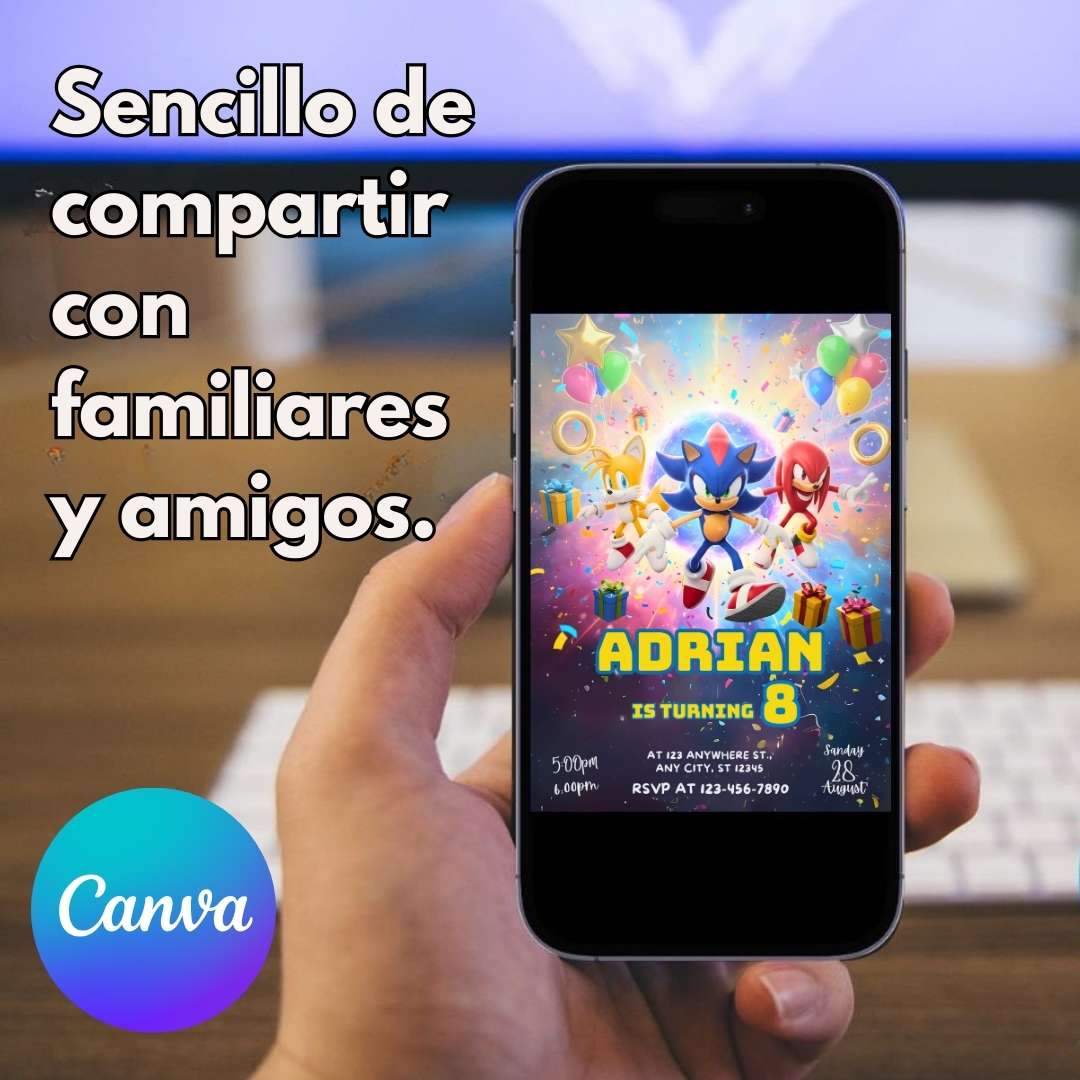 Invitación de cumpleaños de Sonic – Plantilla editable en Canva | Tarjeta digital e imprimible - Imagen 6