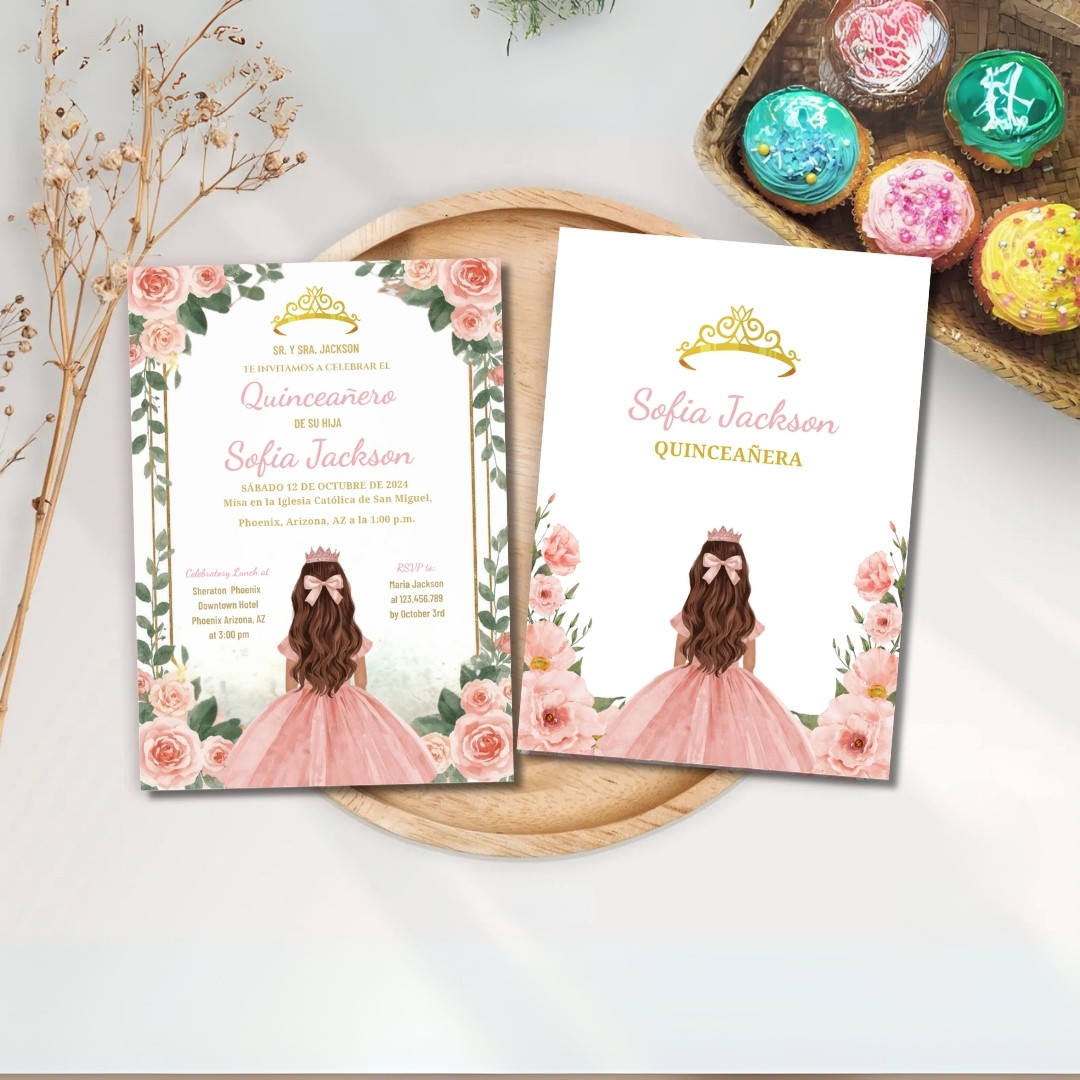 Plantilla de Invitación de quinceañera editable – Plantilla en Canva | Tarjeta digital e imprimible - Imagen 4