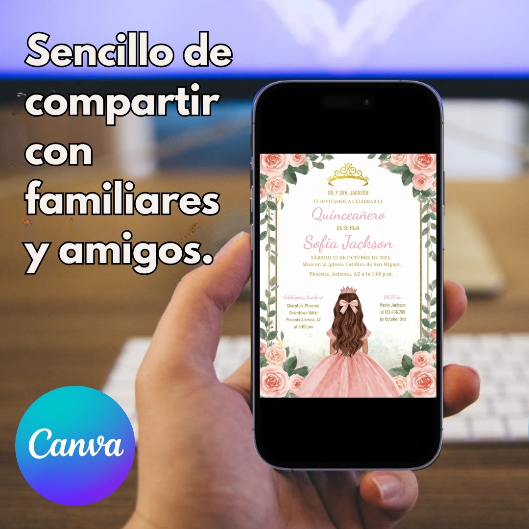 Plantilla de Invitación de quinceañera editable – Plantilla en Canva | Tarjeta digital e imprimible - Imagen 8