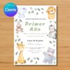 Plantilla de invitación de cumpleaños primer añito safari