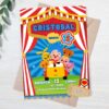 plantilla de invitación de plim plim en el circo editable