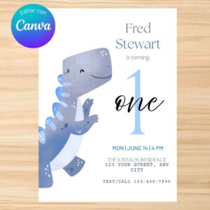plantilla invitación cumpleaños bebe dinosaurio