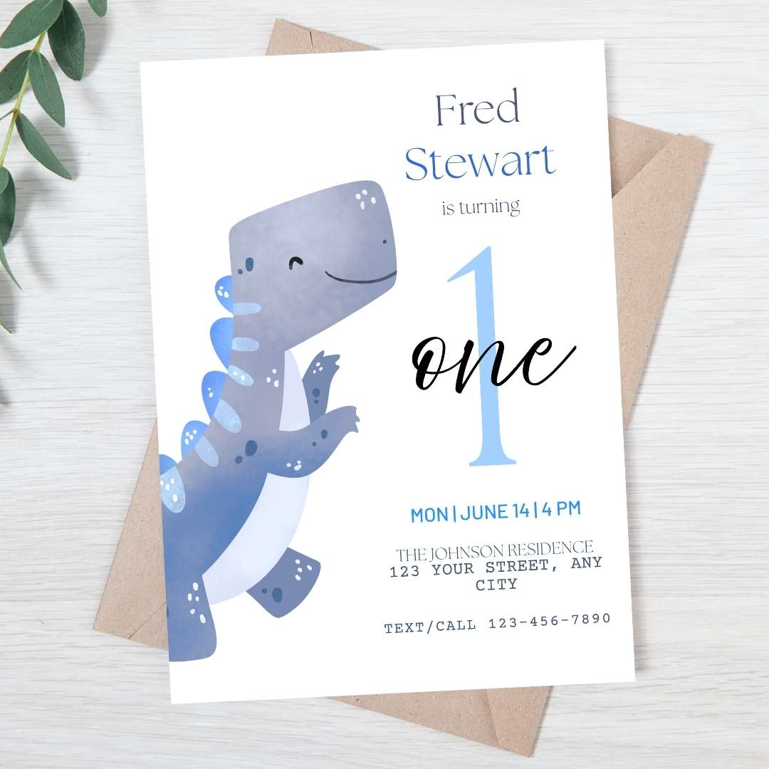 plantilla invitación cumpleaños bebe dinosaurio
