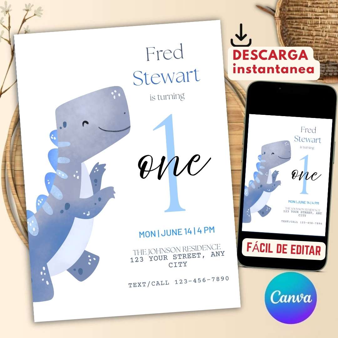 plantilla invitación cumpleaños bebe dinosaurio