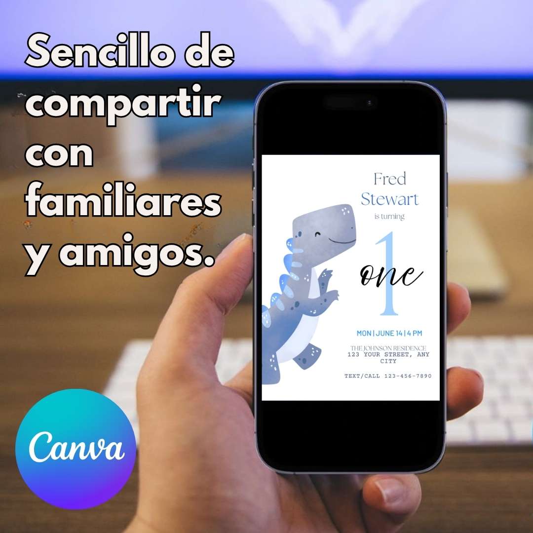 plantilla invitación cumpleaños bebe dinosaurio whatsapp